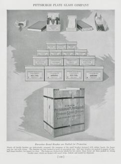 Illustration of brush packaging from "Paints, Varnishes and Brushes" catalog. Paper. Pittsburgh Plate Glass Company. 1923. Courtesy, The Winterthur Library, TP937 P69 TC.