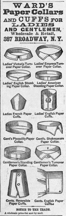 Advertisement for S. W. H. Ward's paper collars. Harper's Weekly (